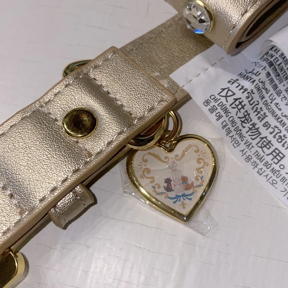Disney Luxury Dog Collar Gold Metal Heart Charm Marie Aristocat Sz Large New